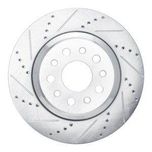 Maserati Ghibli Brake Rotor (1) - Rear Left - R1 Concepts - Drilled & Slotted - Silver - `14-`16